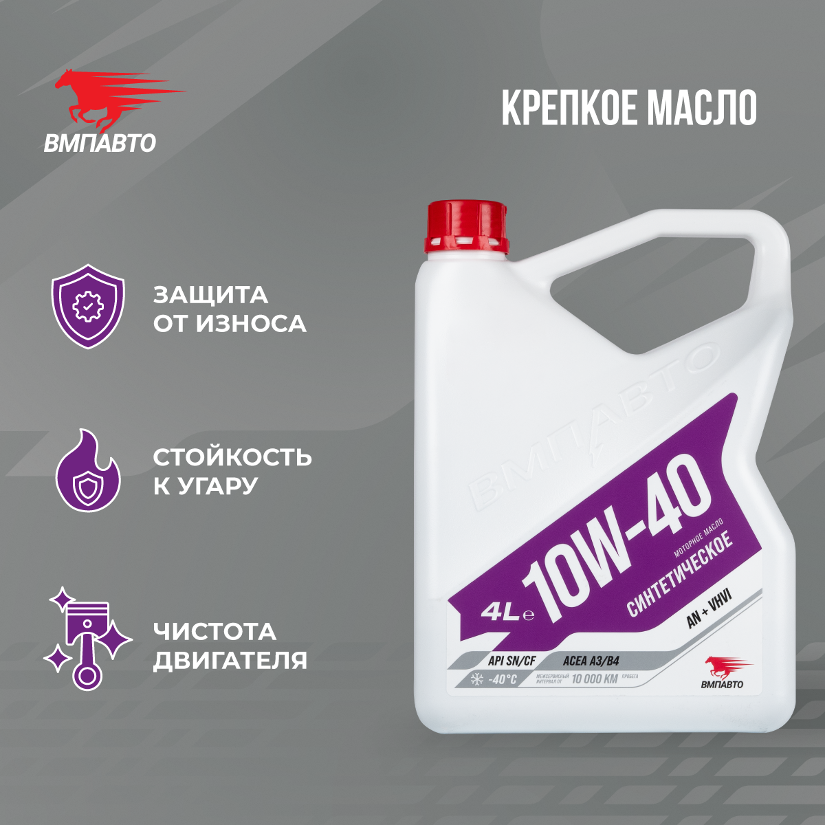 Моторное масло ВМПАВТО 10W-40 API SN/CF A3/B4 Синтетическое — ВМПАВТО